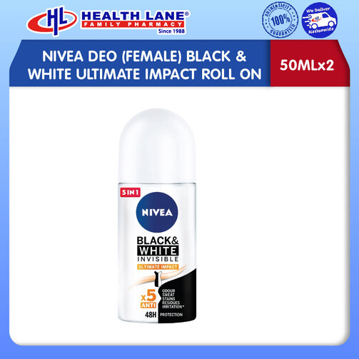 NIVEA DEO (FEMALE) BLACK &PUTIHULTIMATE IMPACT ROLL ON 50MLx2